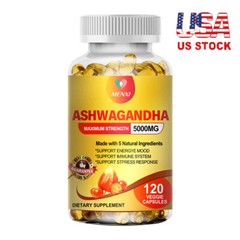 Organic Ashwagandha Capsules 5000mg Strong Stress & Adrenal Support 120 Capsules