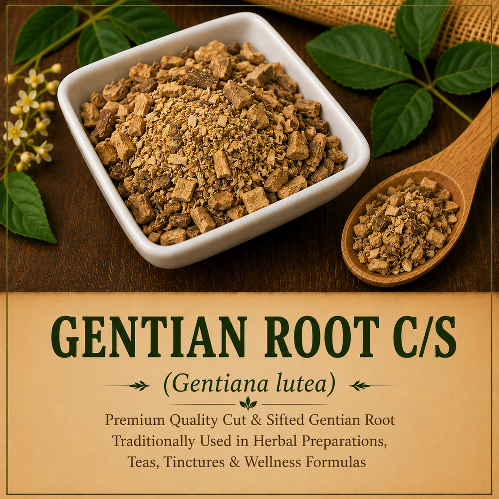 Wild Crafted Gentian Root C/S (Gentiana lutea) Premium Cut & Sifted Herbal Root