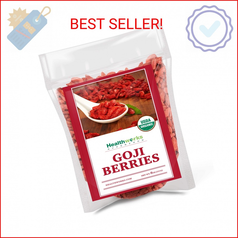 Healthworks Superfoods Organic Dried Goji Berries – 8 Oz – 1 Pack – Vegan and No