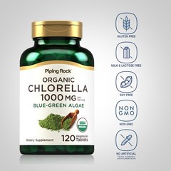 Organic Chlorella Tablets | 120 Count | 1000 mg | Non-GMO | by Piping Rock