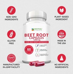 Beet Root Capsules 1200mg Per Serving 200 Capsules for Blood Pressure Support