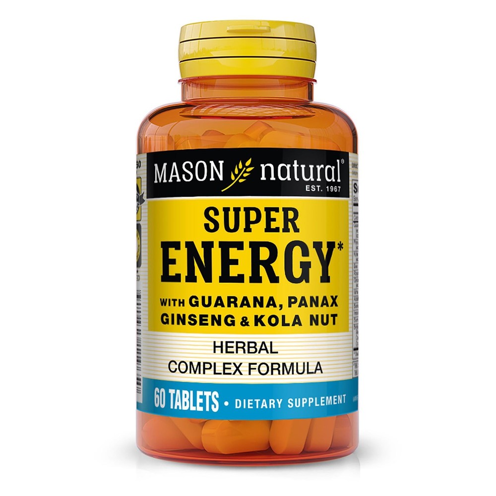 MASON NATURAL Super Energy, Made with Guarana, Panax 60 Count (Pack of 1)