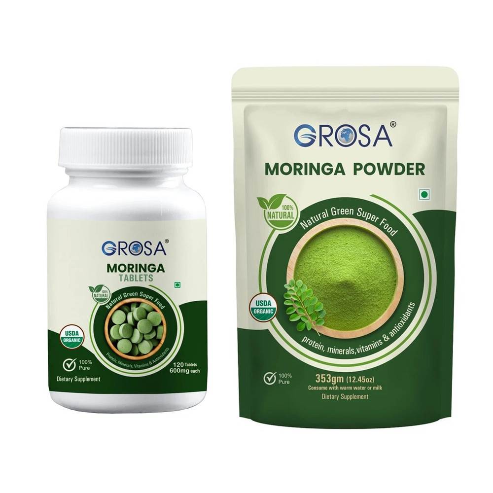 Grosa Organic Moringa 120 Tablets + 353g Powder | Vegan Superfood | Boost immune