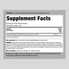 Lemon Balm Capsules 2400mg | 200 Count | Extract | Non-GMO | by Piping Rock