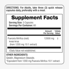 Lab | Pueraria Mirifica |180 Capsules | 12000 Mg | Pueraria Mirifica Capsules |