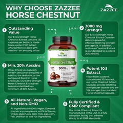 Extra Strength Horse Chestnut Extract 3000 mg – 120 Capsules 20% Aescins