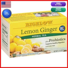 Bigelow Tea Lemon Ginger Plus Probiotics Herbal Tea 18 Count 6 Pack