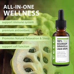Organic Soursop Graviola Liquid Drops – 1800mg Pure Extract, Sugar/Gluten Free,