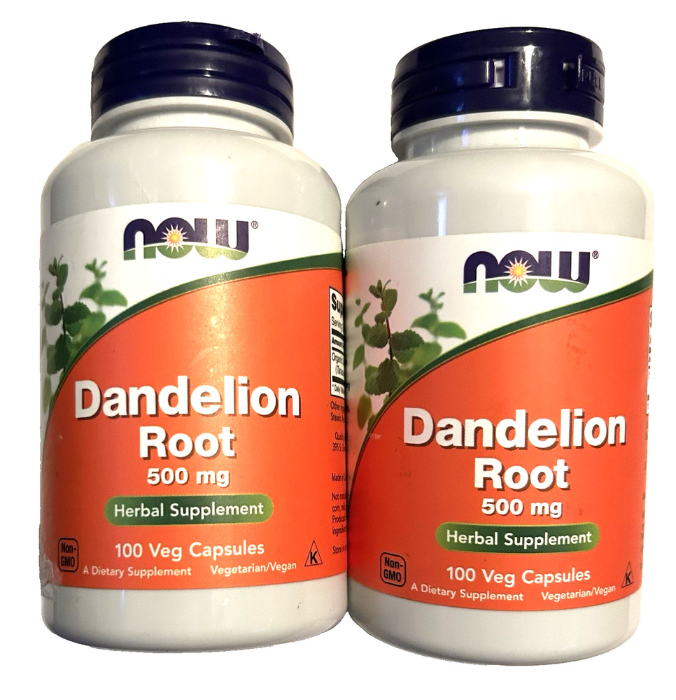 Lot 2 NOW FOODS Dandelion Root 500 mg – 100 Veg Capsules Each Exp 6/27