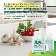 Blood Pressure Support Supplement Hawthorn Berry Hibiscus Garlic B12 Nitric