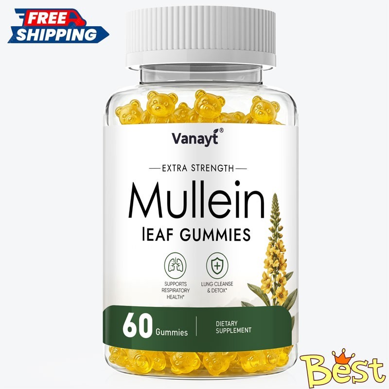 60 Count Mullein Gummies for Lung Cleanse, 2000mg Organic Mullein Leaf Extract