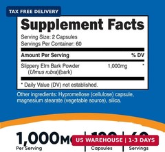 Nutricost Slippery Elm Bark Capsules 1000mg Per Serving, 120 Capsules | GMO-Free