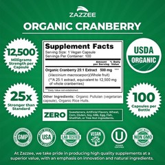 25:1 Concentrated Organic Cranberry Capsules – 100% Vegetarian, 100 Count Bottle