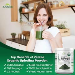 Zazzee USDA Organic Spirulina Powder, 2.2 Pounds (1 KG), 303 Servings, Certified