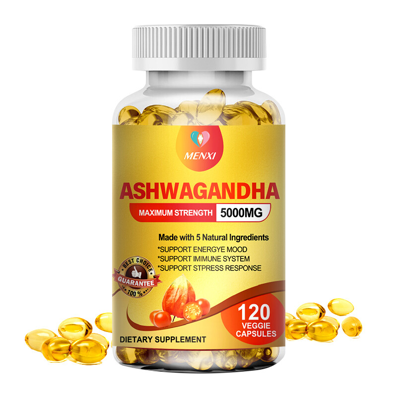1-4Pc Organic Ashwagandha Capsules 5000mg Supplement w/ Black Pepper Root Powder