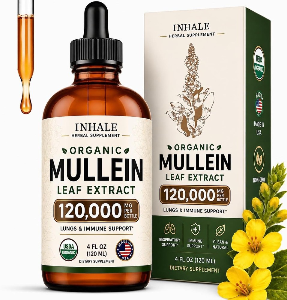 Mullein Drops for Lungs – USDA Organic Mullein Leaf Extract for Lungs & Bronchia
