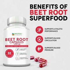 Beet Root Capsules 1200mg Per Serving 200 Capsules for Blood Pressure Support