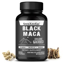SresXrefas Organic Peruvian Black Maca 120Capsules Stamina Muscle Energy Support