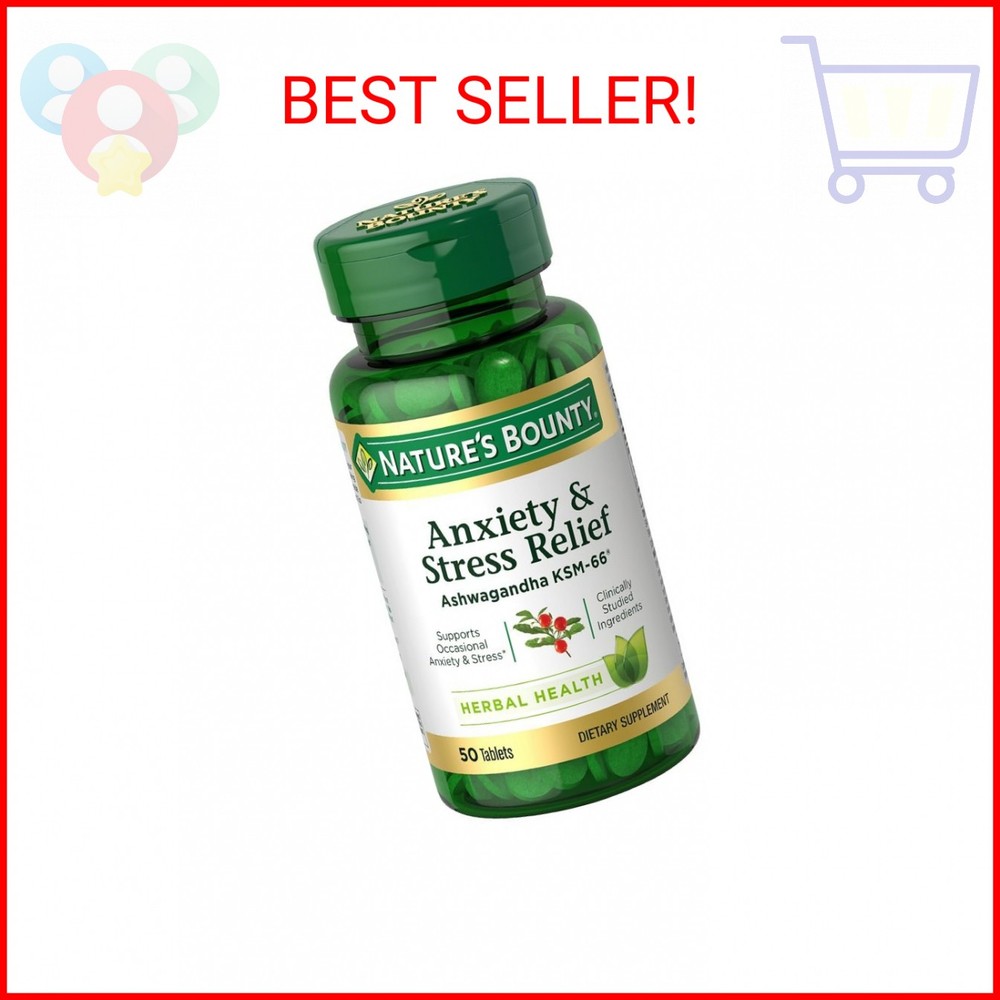 Nature’s Bounty Stress Relief Ashwagandha KSM 66 Tablets, Mood Support, 50 Count