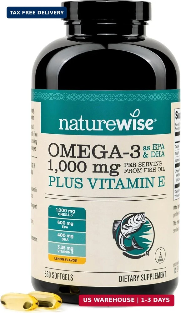 NatureWise Extra-Strength Omega 3 Fish Oil Supplement – 1000mg per Serving – 600