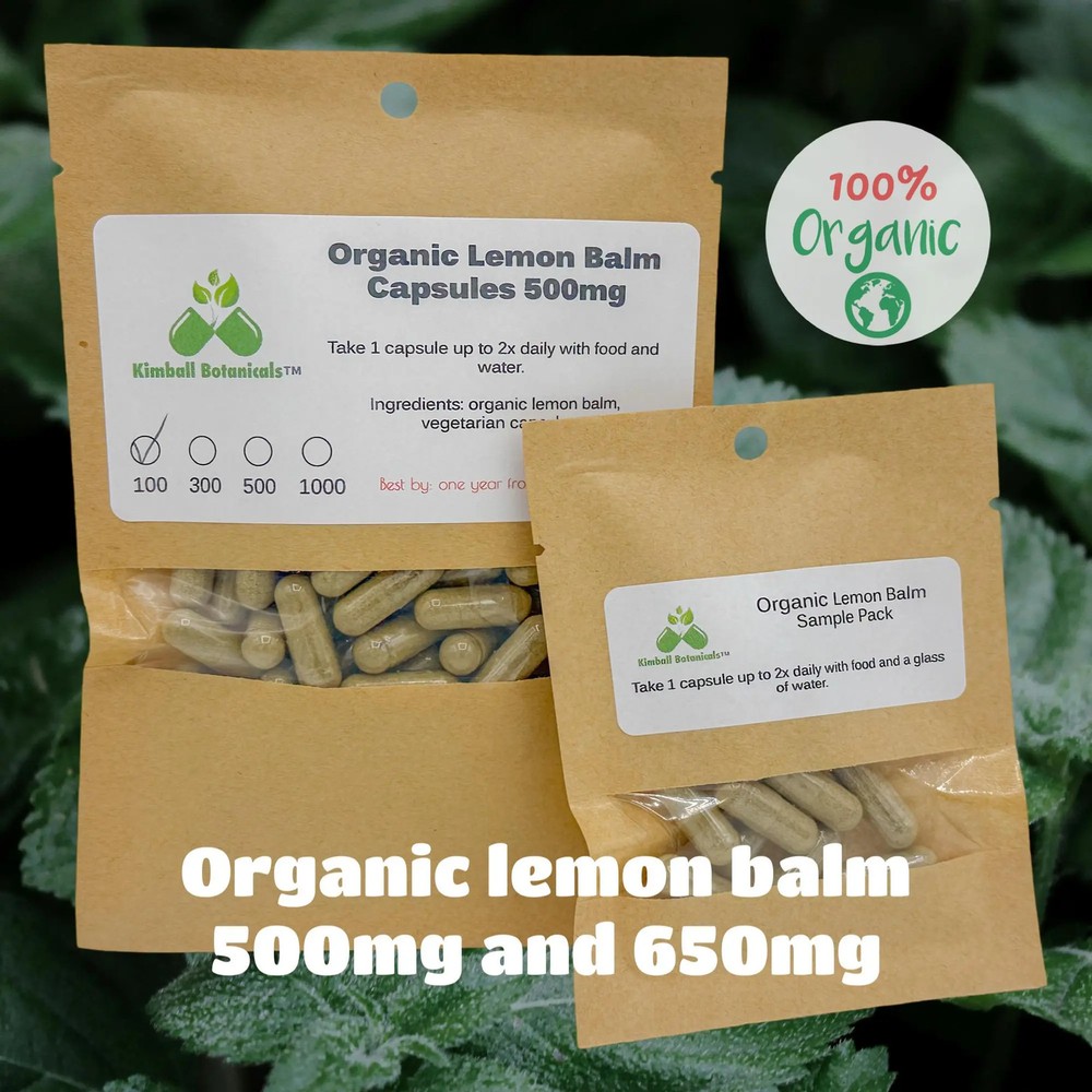 Organic Lemon Balm (Melissa officinalis) 500mg or 650mg vegetarian and pullulan