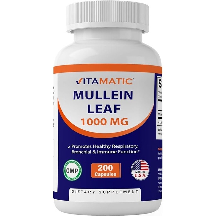 Vitamatic Mullein Leaf 1000mg per Serving 200 Caps Non GMO