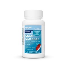 Amazon Basic Care Stool Softener Laxative, 100 Count (Pack of 1), Red & White