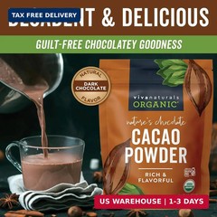 Organic Cacao Powder, Unsweetened, 1 lb (454 g) – Rich Dark Chocolate Flavor