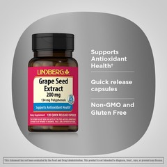 Grape Seed Extract | 200mg | 120 Capsules | 134mg Polyphenols | by Lindberg