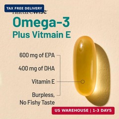 Extra-Strength Omega 3 Fish Oil Supplement 1000mg per Serving Vitamin E Support