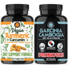 Vegan Turmeric 95% Curcuminoids & Black Pepper Garcinia Cambogia Probiotics 2PK