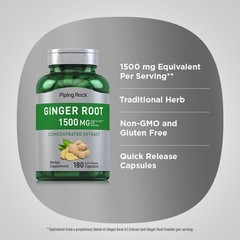 Ginger Root Capsules | 1500 mg | 180 Count | Non-GMO | by Piping Rock