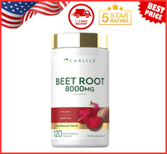 USDA Organic Extra Strength Beet Root 20:1 Extract 8000 mg Strength 120 Capsules