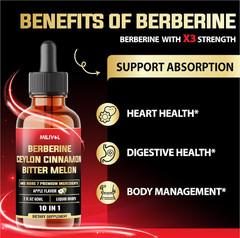 10in1 Liquid Drops Berberine with Ceylon Cinnamon Bitter Melon Turmeric Ginger