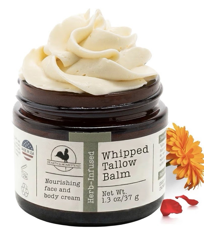 Hearth & Homestead Whipped Tallow Balm Face Body Skin Cream Herb Infused 1.3oz
