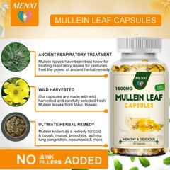 Mullein Leaf Capsules For Lung Cleansing & Detox Herbal Dietary Supplement 60PCS