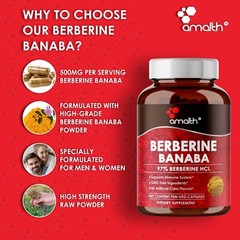 Berberine HCl + Banaba Extract 500mg 90 Capsules High Potency Blood Sugar Amalth