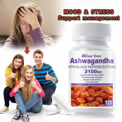 2100mg Ashwagandha With Black Pepper Extract Stress Relief Mood Support 120 Caps
