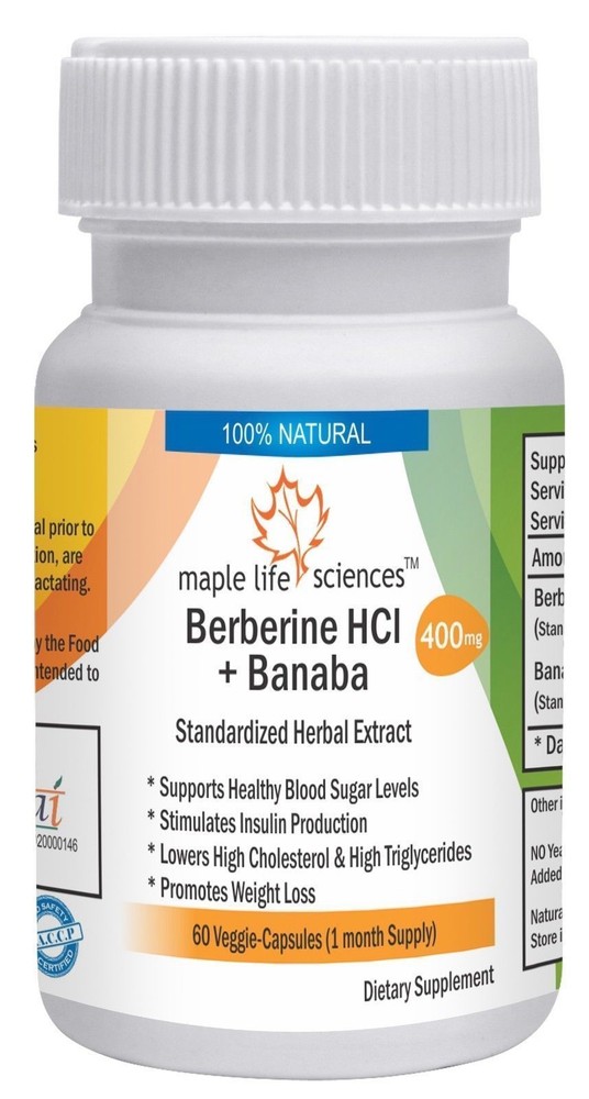 Berberine HCL 98% pure Extract + Banaba Leaf Extract For Control Blood Sugar