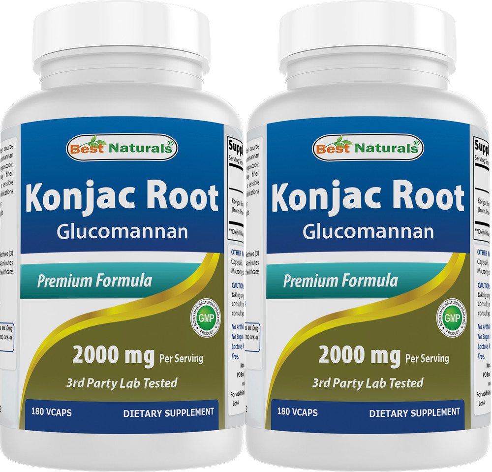 2 Pack Best Naturals Konjac Glucomannan root 2000mg/serving 180 Veggie Caps