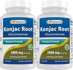 2 Pack Best Naturals Konjac Glucomannan root 2000mg/serving 180 Veggie Caps