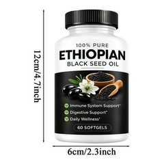 60 Pcs 100% Pure Ethiopian Black Seed Oil Softgels Immune Digestive Support
