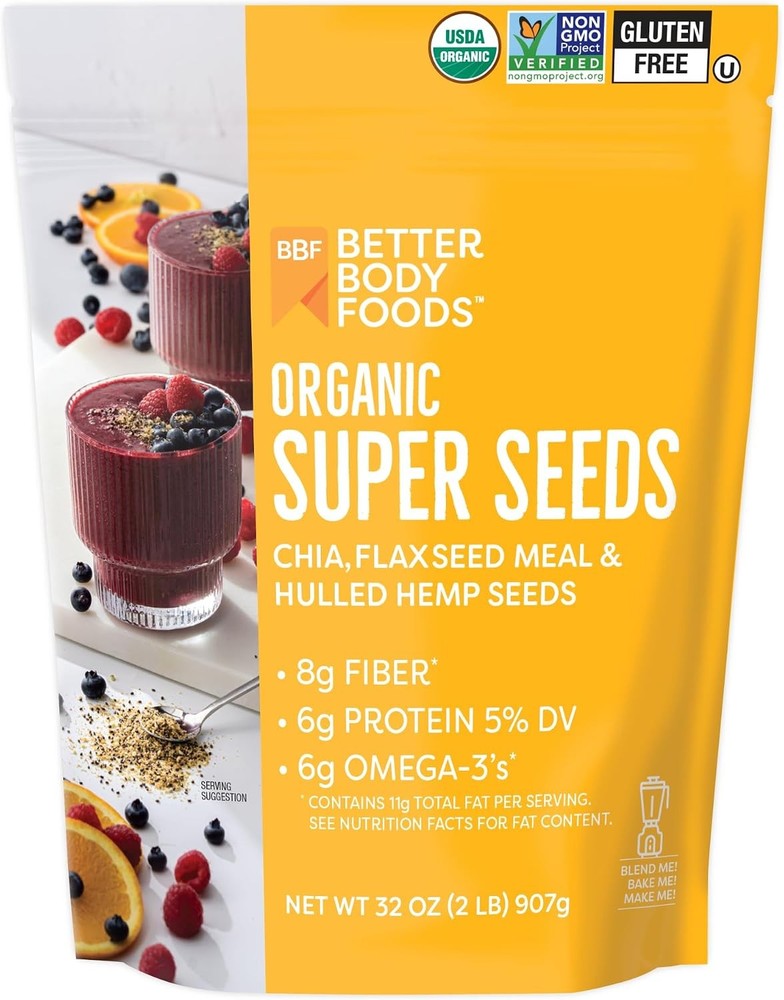 BBF Organic Super Seeds Blend 2lb, Chia Seeds, Flax Seeds, Hemp Hearts | Organic
