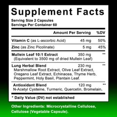 15-in-1 lung complex Mullein Extract Supplement, for Lungs Detox and Cleanse