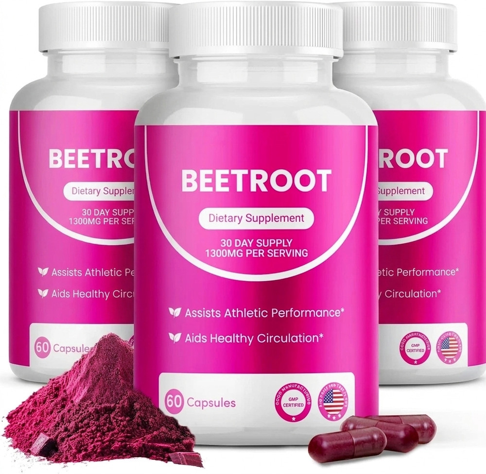 3PCS Rosabella Organic Beet Root 60 Capsules Natural Energy.Boost Blood Pressure