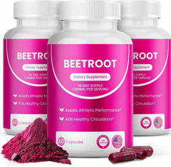 3PCS Rosabella Organic Beet Root 60 Capsules Natural Energy.Boost Blood Pressure