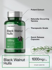 Black Walnut Hulls 1000mg | 120 Capsules | Non-GMO & Gluten Free | by Horbaach