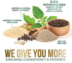 Organic Ashwagandha Capsules 2100mg Supplement w/ Black Pepper Root Powder