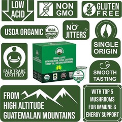 USDA Organic Mushroom Coffee Pods. High Altitude, Low Acid, Smooth Tasting |
