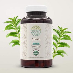 HerbEra Stevia 60/120 Capsules, 500 mg, Organic (Stevia Rebaudiana)